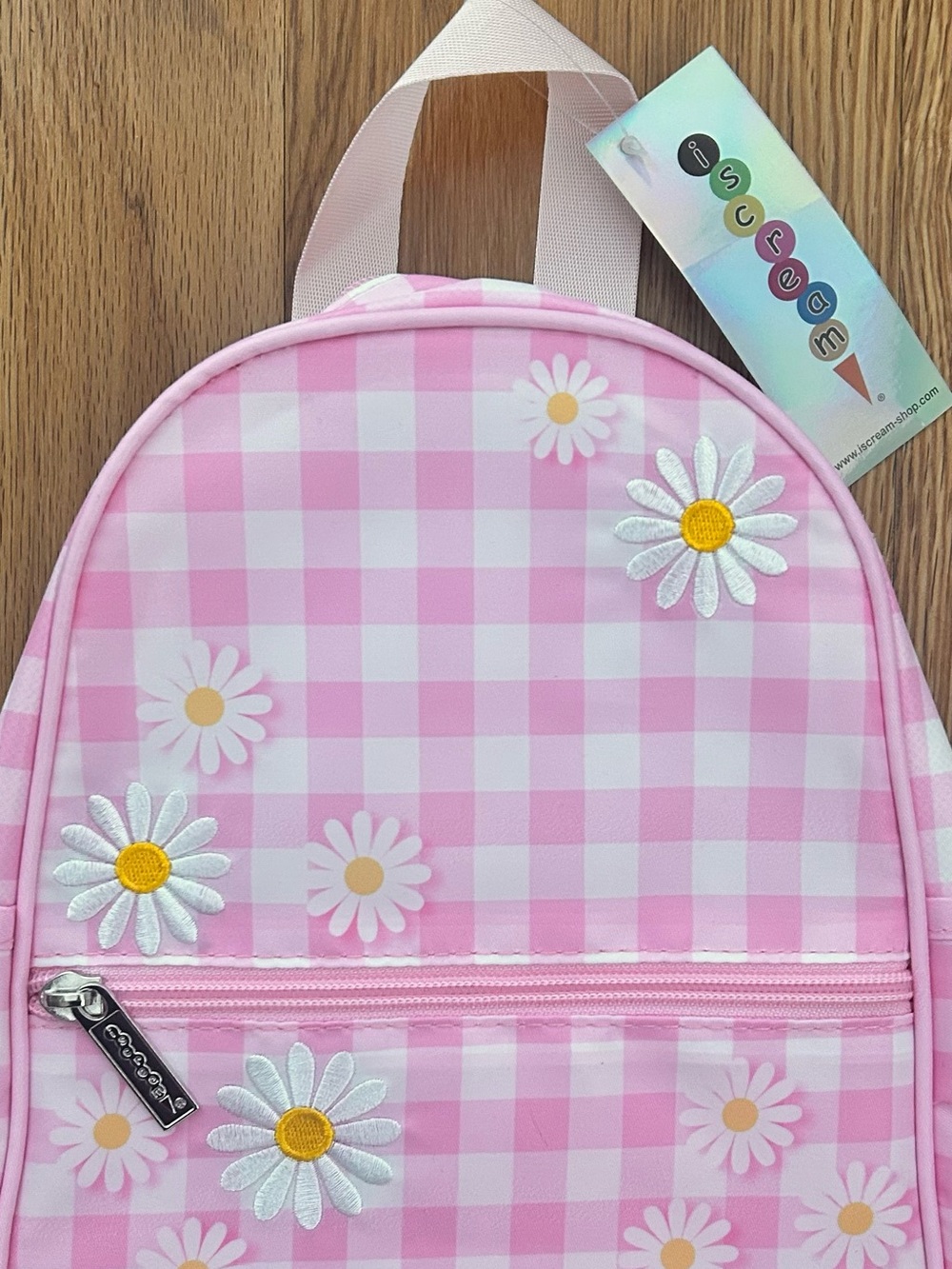 Iscream Pink Gingham Daisy Mini Backpack Embroidered Floral Bag - Picture 4 of 7